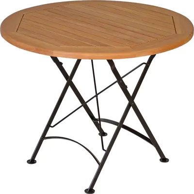 Produktbild von Premium Teak Tisch klappbar rund 90 cm als wetterfester Balkontisch rostfreier Gartentisch und hochwertiger Bistrotisch