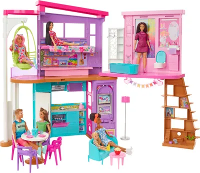 Produktbild von Barbie Malibu Ferien-Haus (klappbar), Puppenhaus inkl. Möbel & Zubehör