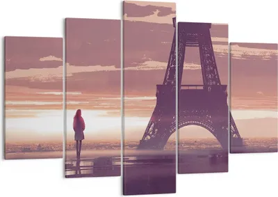 Produktbild von Bild auf Leinwand - Leinwandbild - Paris Stadt Nacht - 150x100cm - Wand Bild - Wanddeko - Leinwanddruck - Bilder - Kunstdruck - Wanddekoration - Leinwand bilder - Wandkunst - EA150x100-4104