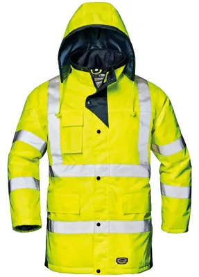 Immagine prodotto di Giacca di sicurezza da uomo Sir Safety MOTORWAY, impermeabile con cappuccio, classe 3, taglia L, giallo ad alta visibilità