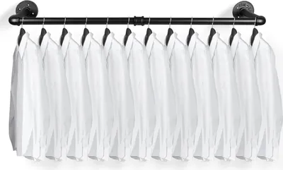 Obrázek produktu pro Yakimz věšák na oděvy (1 ks), věšák na oděvy na stěnu, nosnost 65 kg, věšák na oděvy, šatní tyč v průmyslovém designu, černý
