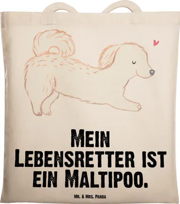 Produktbild von Mr. & Mrs. Panda Stoffbeutel Maltipoo Lebensretter - Transparent - Geschenk, Mischling, Kreuzung, Tasche, Tote Bag, Jutetasche, Uni, Laptoptasche