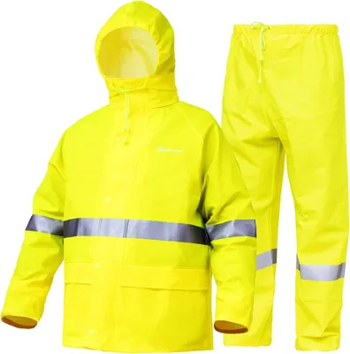 Productafbeelding van Regenpak voor heren en dames, zwaar, waterdicht, regenjas (jas + broek), sets winddichte capuchon, regenkleding, werkkleding