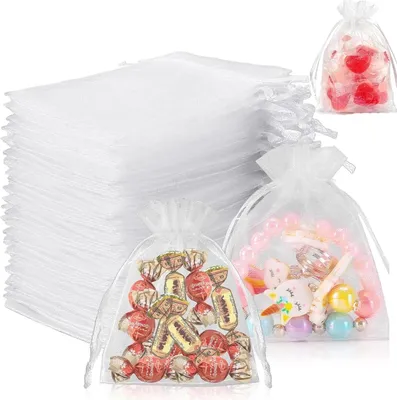 Produktbild von 60 Stück Organzasäckchen Zum Befüllen, Schmuckbeutel Aus Organza Stoff, Kleine Tütchen Für Hochzeitsbevorzugungen, Beutel Für Geschenkverpackung, Perfekt Für Kekstüten, Organza Säckchen (7x9cm)