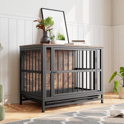 Image de Cage pour chien, meuble pour la maison, pour chiens de taille moyenne, table d'appoint, usage intérieur, dimensions : 83 x 51 x 67 cm, couleur : noir