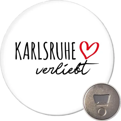 Produktbild von Huuraa Magnet Karlsruhe verliebt 59mm Kühlschrankmagnet rund Flaschenöffner Geschenkidee