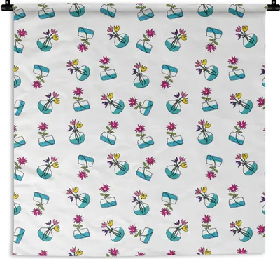 Produktbild von MuchoWow® Wandteppich Wandbehang Blumen - Muster - Frühling 120x120 cm Tapisserie Dekoration Wandtuch - Modern - Baumwollgewebe