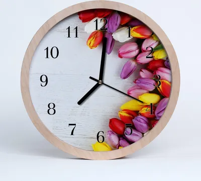 Produktbild von Holzuhr 30fi cm wanduhr - Tulpen Blumen