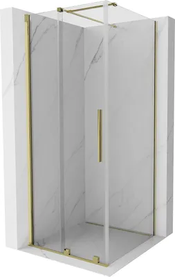 Produktbild von Mexen Velar ausziehbare Duschabtrennung 100 x 100 cm, transparent, Gold - 871-100-100-01-50