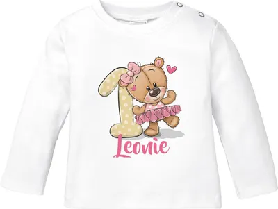 Produktbild von personalisiertes Baby Langarmshirt mit Namen Geburtstagsshirt Bär Ballerina Zahl 1 Mädchen SpecialMe®  weiß 80/86 (10-15 Monate)