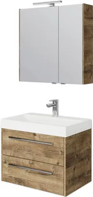 Produktbild von Pelipal Badmöbel-Set Milano BxHxT 70 x 200 x 45 cm Frontfarbe eiche ribbeck mit Mineralguss-Waschtisch weiß SET-138-015