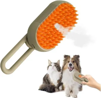 Produktbild von Dampfbürste für Katzen, Dampfbürste für Hunde und Katzen, 3-in-1-Sprühmassagekamm für Katzen, Dampfbürste für Katzenmassage