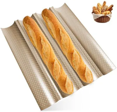 Productafbeelding van Antiaanbak Baguette-Bakplaat voor 4 Baguettes met Groeven