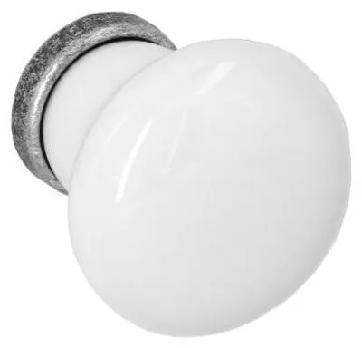 Obrázek produktu pro Kovové úchytky na nábytek, materiál: zinkový tlak (zamac) a porcelán. Průměr: 28 mm. Povrchová úprava: starožitný, stříbrný, s texturou. Sada 6 kusů