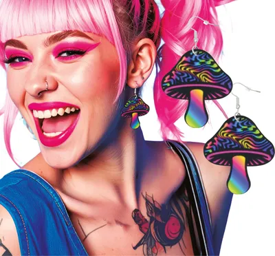 Immagine prodotto di Carnevale Psichedelico Fungo Orecchini Accessori Colorati Costume Moda Festival Retro Headshop, Colore: Multicolore