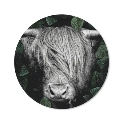 Produktbild von MuchoWow® Mauspad Mousepad Scottish Highlander - Blätter - Schwarz - Weiß 40x40 cm - Mousepads - Maus Mat - Pad - Mausunterlage - Schreibtisch Accessoires