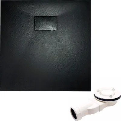 Produktbild von Duschwanne Viereck 80x80x3,2 SMC Steinoptik, Ablaufgarnitur im SET, Anti-Rutsch, Verbundwerkstoff, Schwarz | BADLAND VIDAR