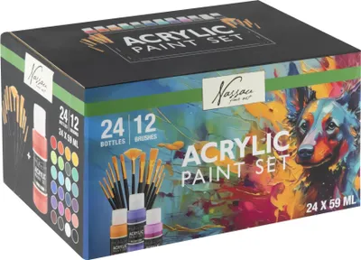 Produktbild von Gouache-Acryl-Set komplett 24x59ml + 12 Pinsel