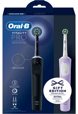 Immagine prodotto di Oral-B | Spazzolini elettrici - Vitality Pro D103 Duo - Nero e viola - 3 modalità di pulizia - Rimozione efficace della placca