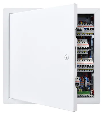 Produktbild von Revisionsklappe Trockenbau - Inspektionsklappe / Wartungsklappe - Außenmaß 337 x 337 mm - Einbaumaß 315 x 315 mm - Verzinkter Stahl - Schlitzverschluss - Für Deckenmontage