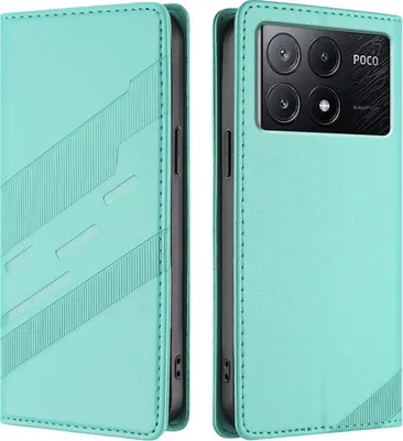 Produktbild von Hülle für Xiaomi Poco X6 Pro, Kunstleder Brieftaschen Handyhülle mit Kartenfach und Standfunktion Türkis
