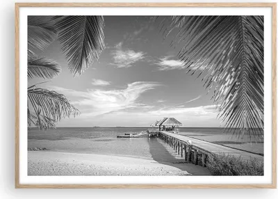 Produktbild von Gerahmtes Poster - Rahmen in heller Eiche - Himmlisch Strand Monochrom - 100x70 cm - Wand Bild - Wanddeko - Wandbilder - Kunstposter - Wandposter - Bilderrahmen - Bilder - P2NAA100x70-4750
