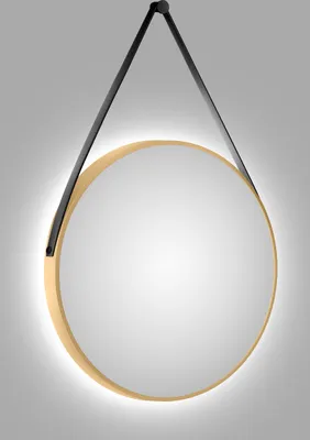 Immagine prodotto di Specchio da parete rotondo Talos Gold Light Matt Ø 80 cm - specchio da bagno con illuminazione indiretta - cinghia di sospensione in pelle - specchio illuminato con luce bianca neutra - cornice in alluminio dorato opaco di alta qualità - specchio da bagno