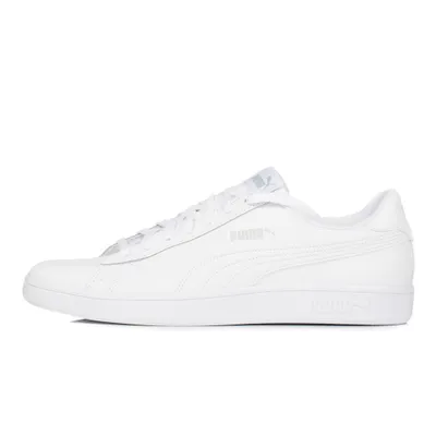 A side view of a white Puma Smash v2 L sneaker against a white background.