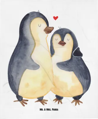 Produktbild von Mr. & Mrs. Panda Babydecke Pinguin umarmen - Weiß - Geschenk, Liebe, Umarmung Verliebt, Erstlingsdecke, Hochzeitsgeschenk, Schmusedecke, Fleecedecke, Hochzeit, Verknallt