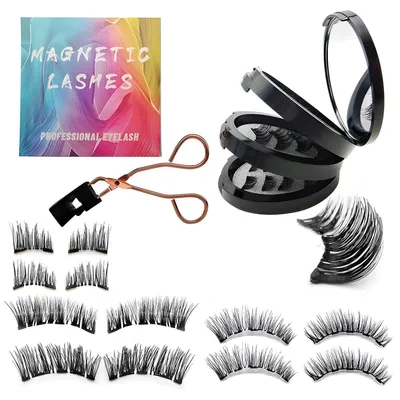 Produktbild von Magnetische Wimpern Set mit Spiegel & Wimpernzange, 3 Stile, 3D, Wasserdicht, Schwarz