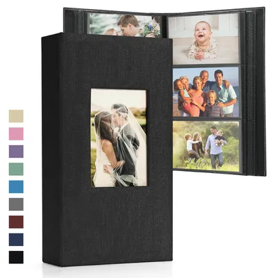 Productafbeelding van Fotoalbum voor 300 foto's met zwarte pagina's en lederen kaft