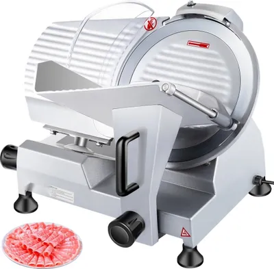 Immagine prodotto di Affettatrice commerciale multiuso 240 W - Affettatrice elettrica con lama Acciaio al carbonio da 25,4 cm - Spessore regolabile 0-12 mm - Ideale per carne, formaggio, verdure, ecc.