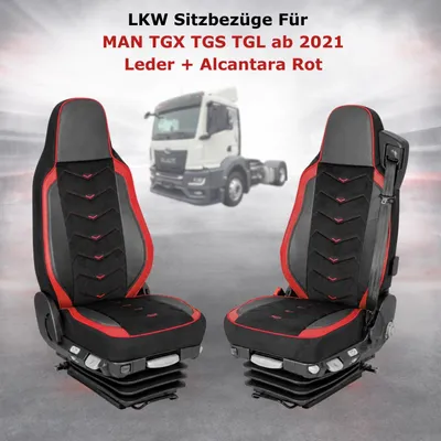 Immagine prodotto di Coprisedili per camion 1+1, in pelle e Alcantara, per modelli MAN TGX, TGS, TGL dal 2021 in poi - Colore: rosso