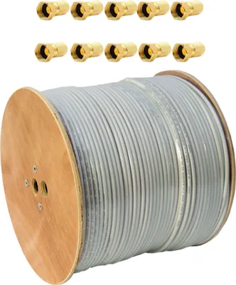 Produktbild von PremiumX 500m Deluxe Pro Koaxialkabel 135 dB 5-fach geschirmt Reines Kupfer Antennenkabel mit 10x F-Stecker