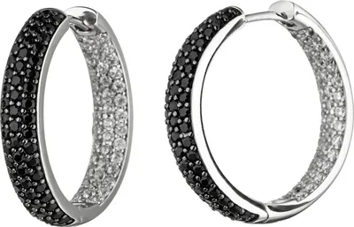 Produktbild von JOBO Creolen 925 Sterling Silber mit Zirkonia schwarz und weiß Ohrringe Silbercreolen
