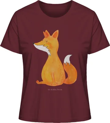 Produktbild von Mr. & Mrs. Panda Damen Basic T-Shirt Einhorn Fuchs Größe S - Burgundy - Geschenk, Sommershirt, Einhörner, Oberteil, shirt, Unicorns, Fuchshörnchen, Füchse, Unicorn