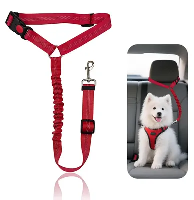 Produktbild von Hundesicherheitsgurt Autogurt Hund Sicherheitsgeschirr - Verstellbar 50 bis 65 cm - Rot - Für Auto und Rücksitz