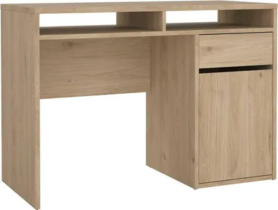 Produktbild von Schreibtisch Abbadu, Mehrzweckschreibtisch, Bürotisch für PC, Eckschreibtisch, 110x48 h77 cm, Eiche