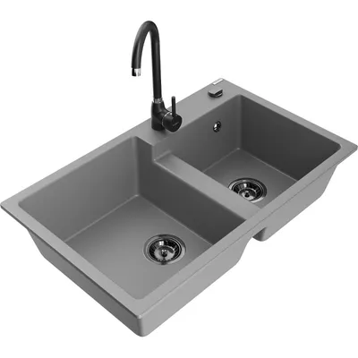 Obrázek produktu pro Mexen Tomas 2-miskový granitový dřez s kuchyňskou baterií Telma, Šedá - 6516-71-670200-70-B