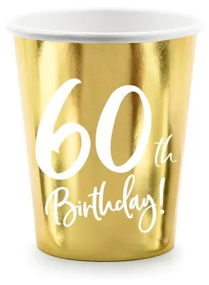 Produktbild von Pappbecher 60. Geburtstag GOLD 6 Stück/220ml