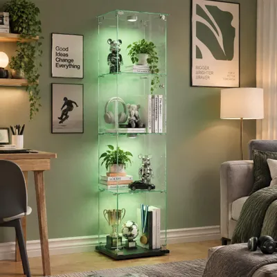 Produktbild von INONEFT Glasvitrine mit Touch-Lampe, Modern 4 Etagen Vitrinenschrank für Wohnzimmer Schlafzimmer Büro Schätze, 163×39,8×35 cm Schwarz