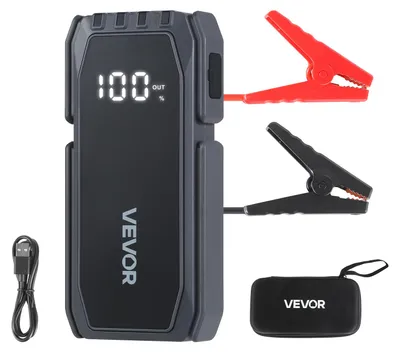 Produktbild von VEVOR Starthilfe Powerbank, Starthilfegerät 1500A Spitzenstrom mit LED-Taschenlampe & Kabel für Motor bis zu 6L Benzin/4L Diesel, Tragbarer Booster mit Schnellladung & Sicherheitsschutz für Notfall