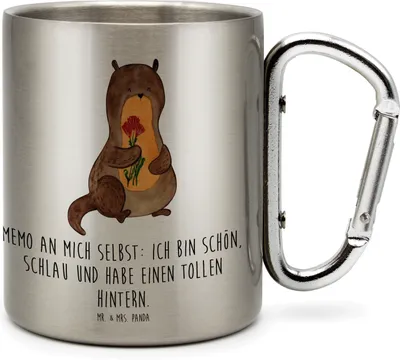 Produktbild von Mr. & Mrs. Panda Teetasse Otter Blumenstrauß - Transparent - Geschenk, Selbstvertrauen, thermotasse, Teebecher, Positiv, Seeotter, Selbstliebe, Thermobecher, Süß
