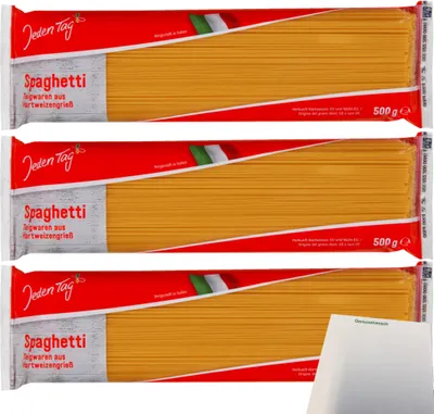 Produktbild von Jeden Tag Spaghetti Hartweizen-Nudeln 3er Pack (3x500g Packung) + usy Block