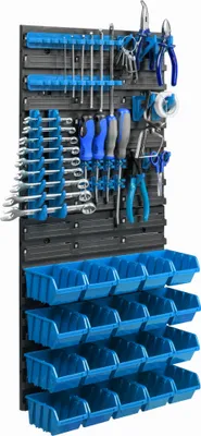 Produktbild von 20 Stapelboxen Wandregal Kunststoff 39 x 78 cm Werkzeughalter Werkstatt Garage  Lagersystem Sichtlagerkästen Schütte