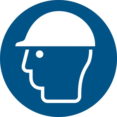 Produktbild von Gebotszeichen 'Kopfschutz benutzen' (M014), gem ASR A1.3 (DIN EN ISO 7010) Aufkleber Folie 5cm 10 Stück
