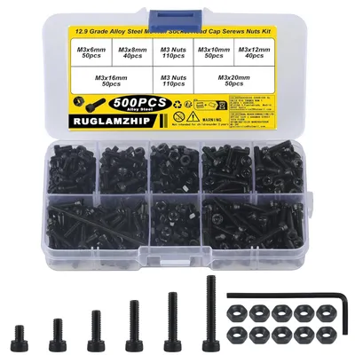 Imagen del producto de Juego de tornillos M3, de 500 piezas, que incluye tornillos hexagonales, tuercas, tornillos cilíndricos, para maquinaria