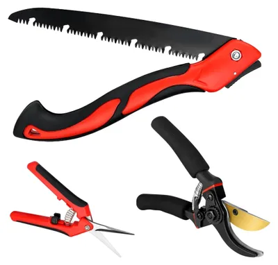 Produktbild von Gartenscheren-Set mit SK5 Klinge, 3-in-1 Klappsäge, Ernteschere für Blumen und Früchte, Pflanzenschere für Gartenarbeiten