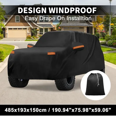 Image de Housse Voiture Pour Ford Bronco 210D-Pu Housse Voiture Complššte ExtšŠrieure Toutes Saisons ImpermšŠable Coupe-Vent Protection Soleil, Pluie, Neige Fermeture šŠclair Conducteur Noir
