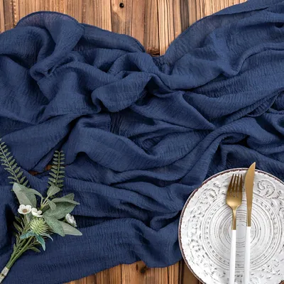 Produktbild von Tischläufer Musselin 300 x 80 cm Dunkelblau Käsetuch Stoff